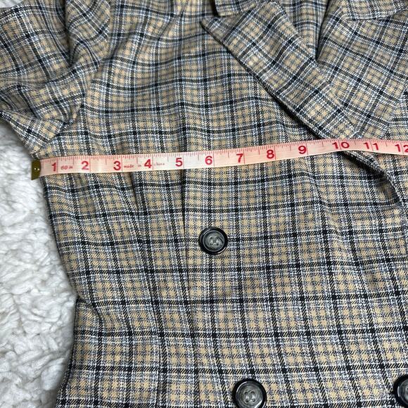 Wrapper Vintage Plaid Fitted Blazer Double Breasted Buttons Neutral Preppy O7 - Picture 5 of 10